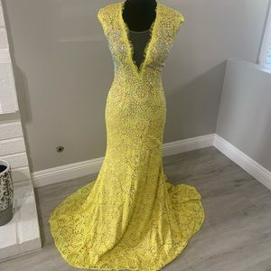 Jovani rhinestone canary yellow gown